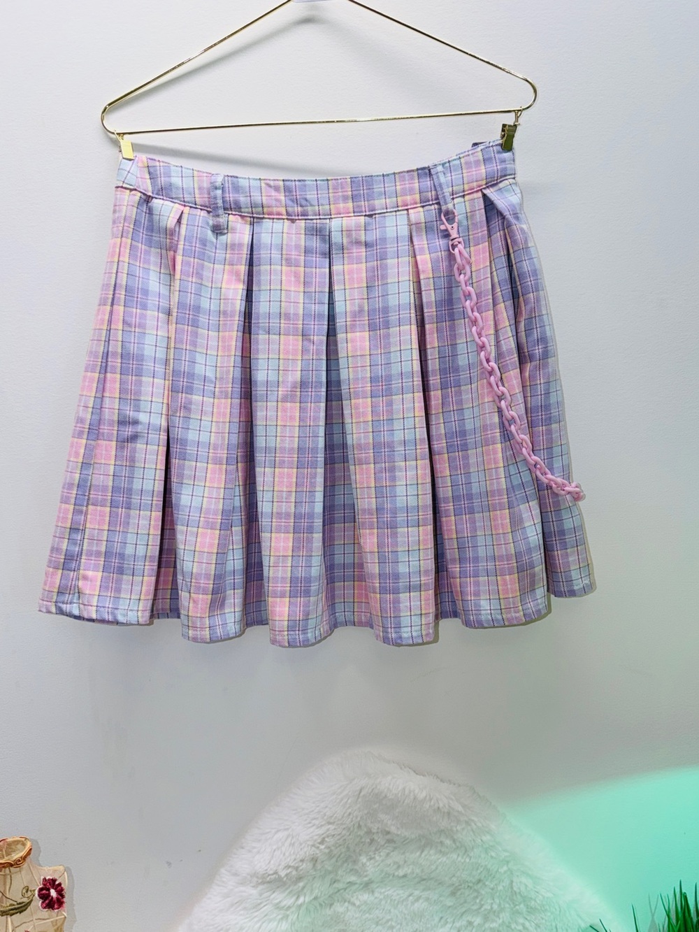Pastel Plaid Pleated Mini Skirt - Pink & Lavender